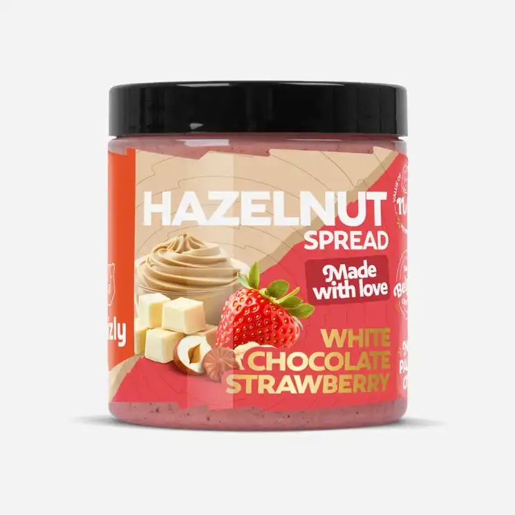 Haselnusscreme mit weißer Schokolade und Erdbeeren