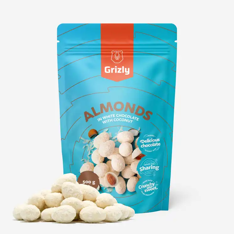 Mandeln in weißer Schokolade mit Kokos